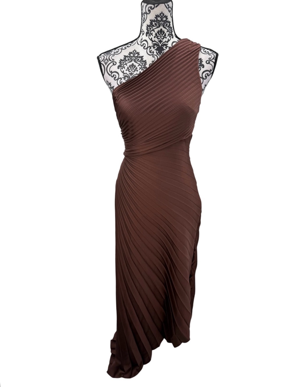 A.L.C. One Shoulder Pleated Brown Gown Maxi Dress Size 2 NWT